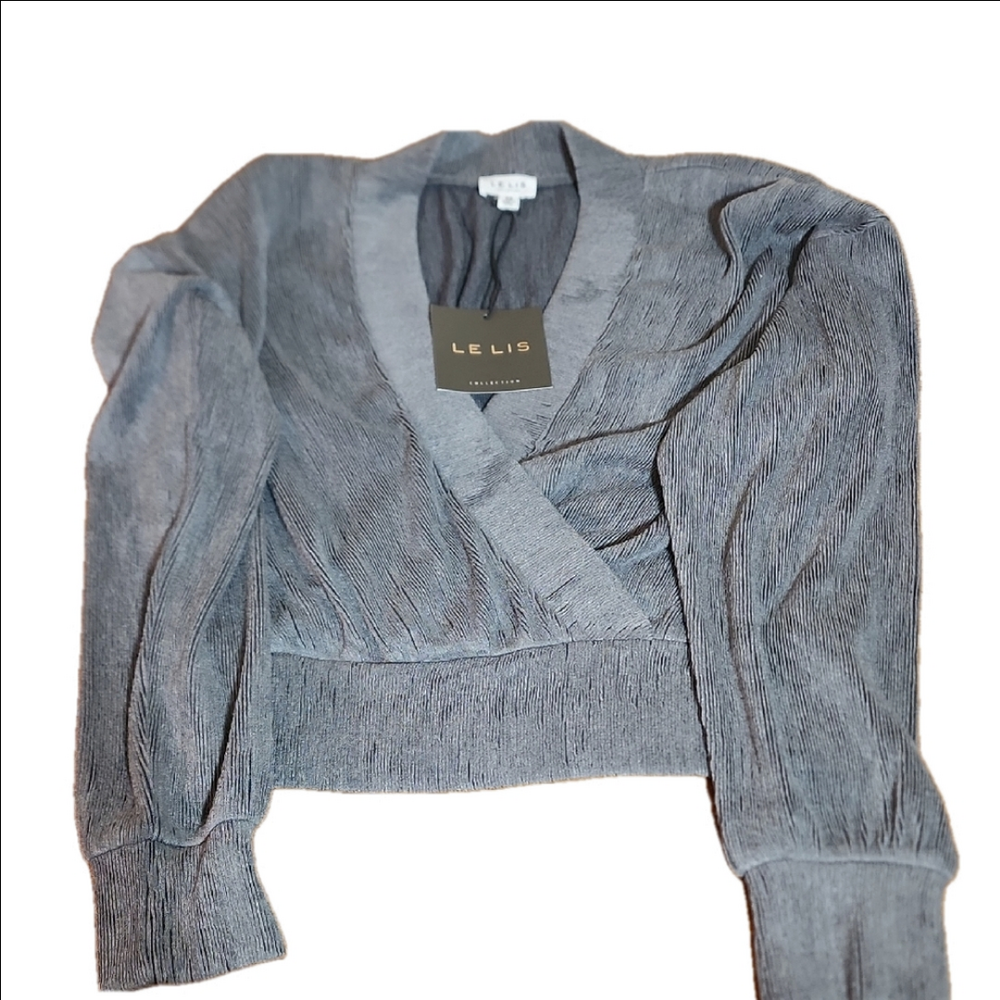 Le Lis Gray Textured Wrap Top Long Sleeve Womens Size XS EUC